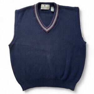 Vintage John Ashford Golf Knit Varsity Tennis Sweater Vest Preppy Jock V Neck L